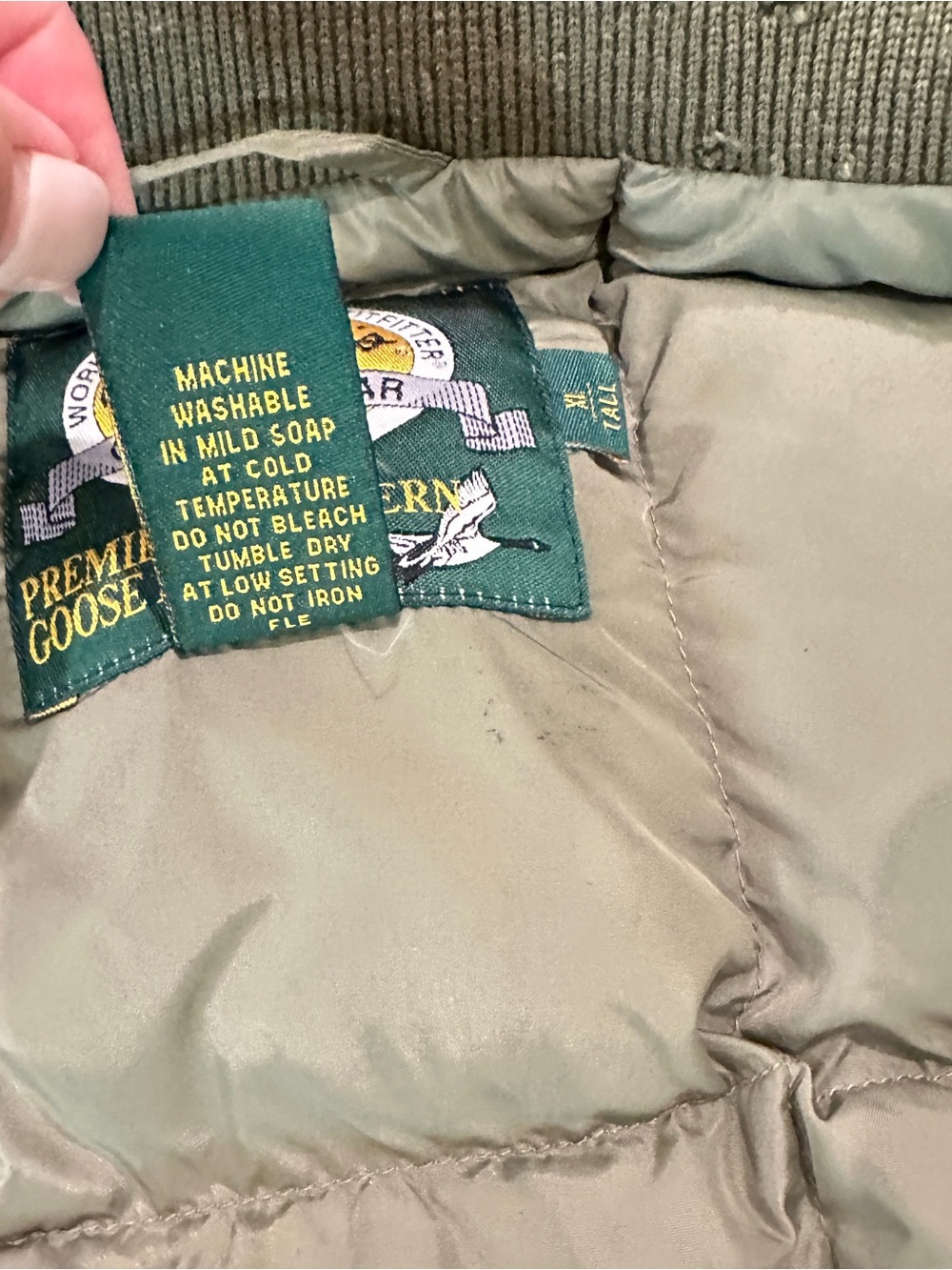 Vintage Cabelas Premier Northern Goose Down Vest Mens XL Tall Olive Old Label - Picture 12 of 16